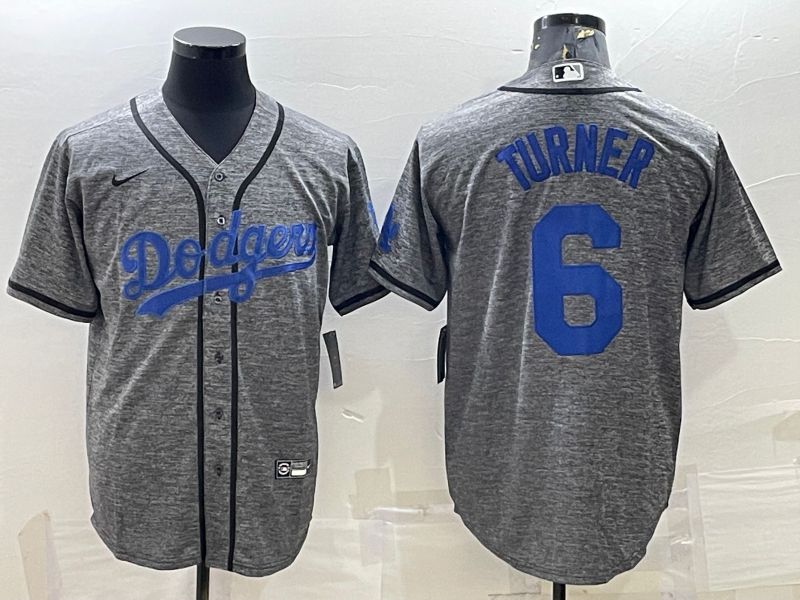 Men Los Angeles Dodgers #6 Turner Grey hemp ash 2022 Nike MLB Jerseys